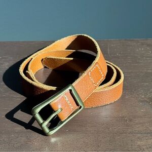 J.Crew Italian Leather Belt Tan Brown Brass Buckle Size M Made in USA
